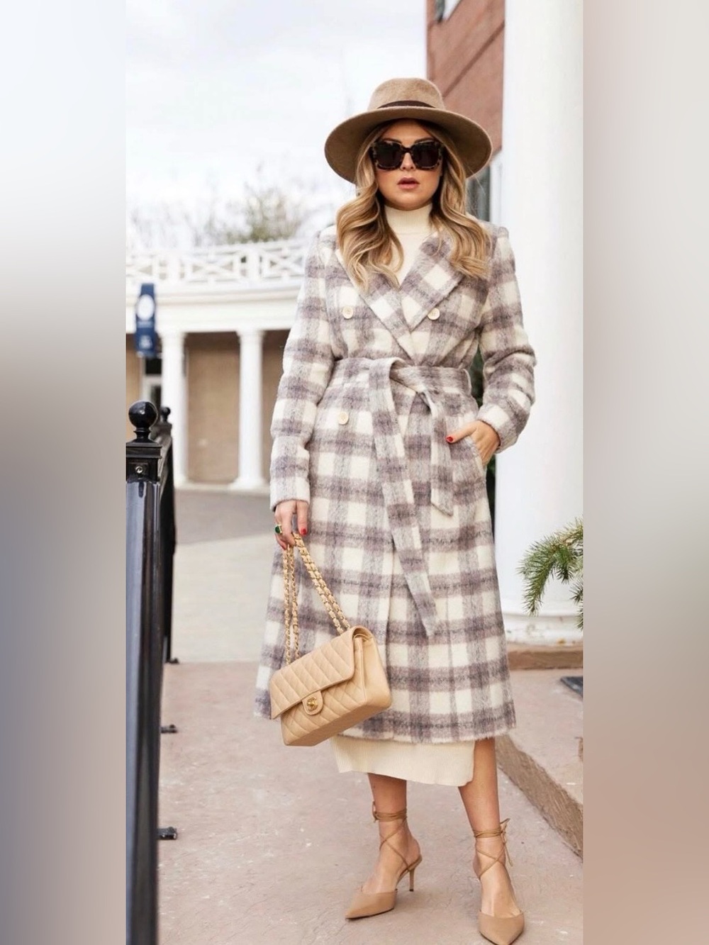 Vintage 70s Davis of Boston Women's Plaid
Wool Blend Belted Long Coat Sz 12
